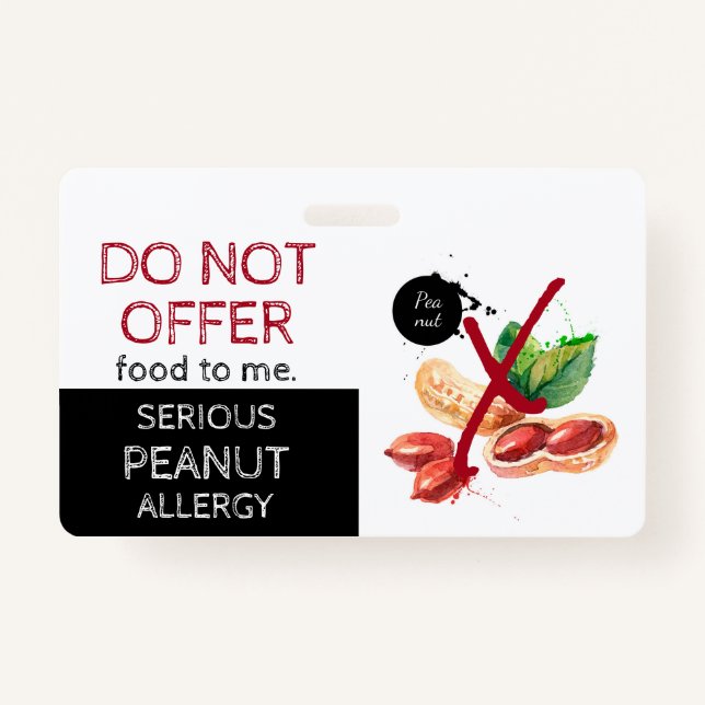 Peanut Food Allergy Alert Label ID Badge (Front)