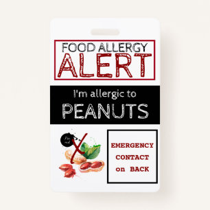 Peanut Food Allergy Alert Label ID Badge