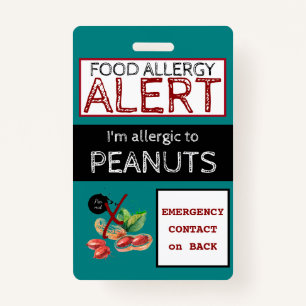 Peanut Food Allergy Alert Teal Label ID Badge