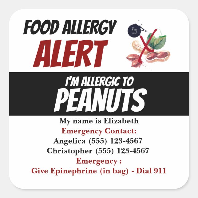 Peanut Food Allergy Alert Warning Label (Front)