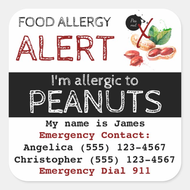 Peanut Food Allergy Sticker (Front)
