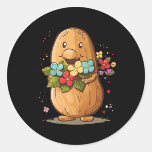 Peanut Picks Flowers Outfit For Boys And Girls Pre Classic Round Sticker