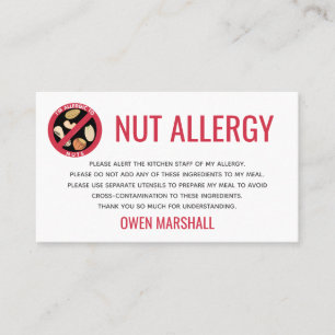 Peanut Tree Nut Allergy Alert Restaurant Card