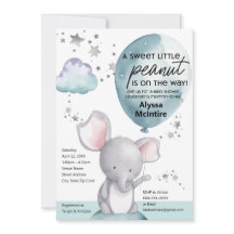 Peanut Watercolor Elephant Baby Shower Invitation