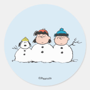 Peanuts 3 Person Snowman Classic Round Sticker