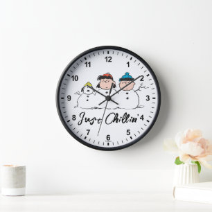 Peanuts   3 Person Snowman Clock
