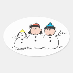 Peanuts 3 Person Snowman Oval Sticker