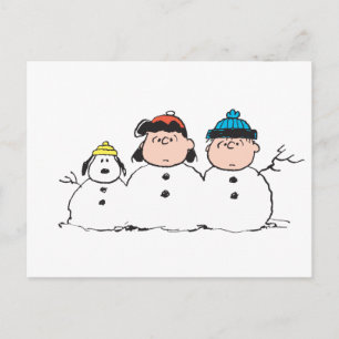 Peanuts   3 Person Snowman Postcard