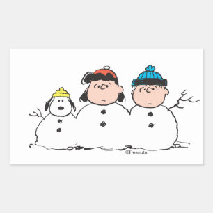 Peanuts 3 Person Snowman Rectangular Sticker