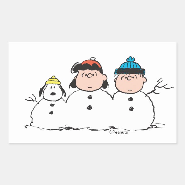 Peanuts | 3 Person Snowman Rectangular Sticker (Front)