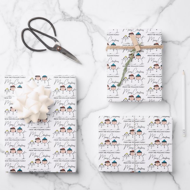 Peanuts | 3 Person Snowman Wrapping Paper Sheet (Front)