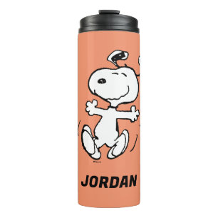 Peanuts   A Snoopy Happy Dance   Add Your Name Thermal Tumbler