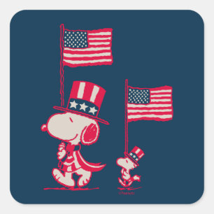Peanuts   American Summer Old Glory Square Sticker