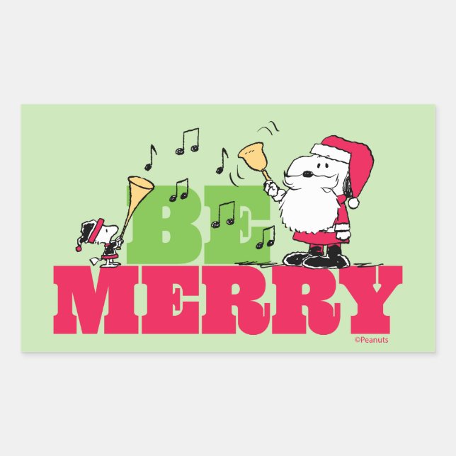 Peanuts | Be Merry Christmas Rectangular Sticker (Front)