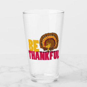 Peanuts Be Thankful Woodstock Turkey Glass