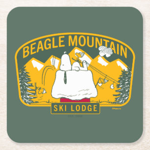 Peanuts   Beagle Mountain Ski Lodge Square Paper Coaster