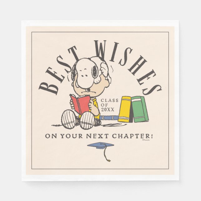 Peanuts Best Wishes Graduation Snoopy Reading Napkin (Front)