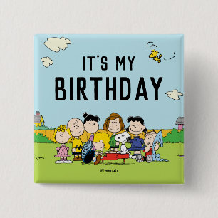 Peanuts   Charlie Brown and Gang Birthday 15 Cm Square Badge