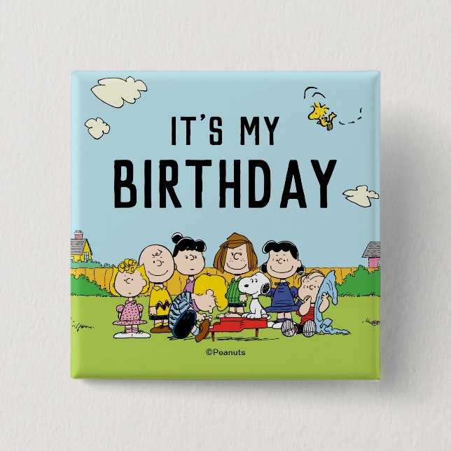 Peanuts | Charlie Brown and Gang Birthday 15 Cm Square Badge (Front)