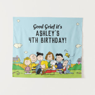 Peanuts   Charlie Brown and Gang Birthday Tapestry