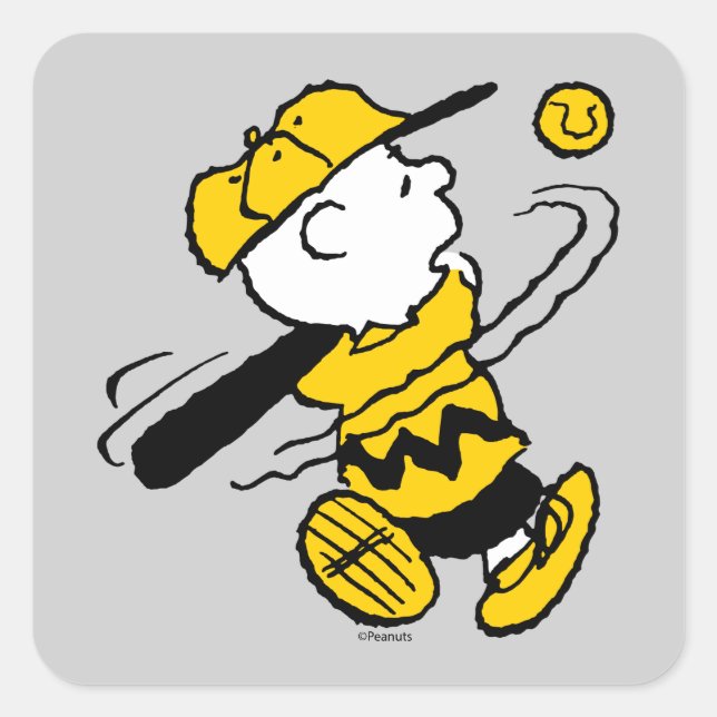 Peanuts | Charlie Brown at Bat Square Sticker (Front)