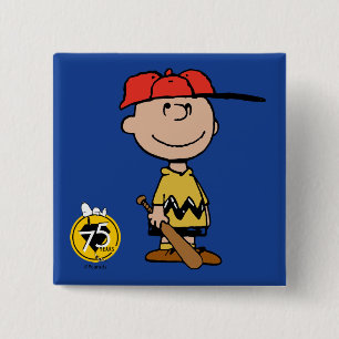 Peanuts   Charlie Brown Baseball Smile 15 Cm Square Badge