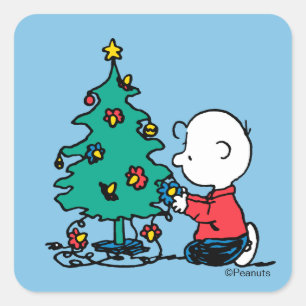 Peanuts   Charlie Brown Christmas Lights Square Sticker