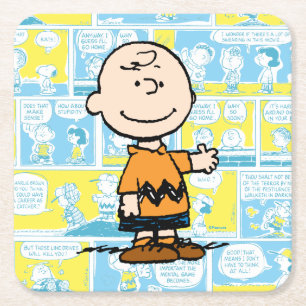 Peanuts Charlie Brown Comic Pattern Square Paper Coaster