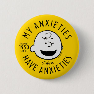 Peanuts   Charlie Brown Nervous Since 1950 6 Cm Round Badge