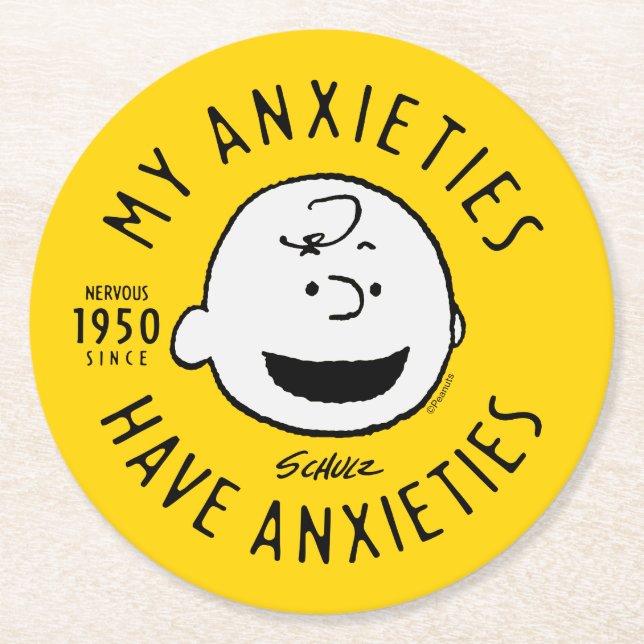 Peanuts | Charlie Brown Nervous Since 1950 Round Paper Coaster (Front)