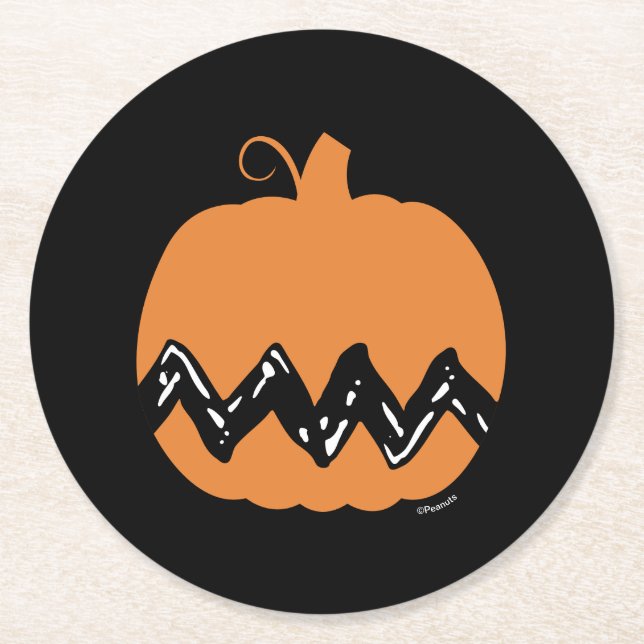 Peanuts | Charlie Brown Orange Pumpkin Round Paper Coaster (Front)