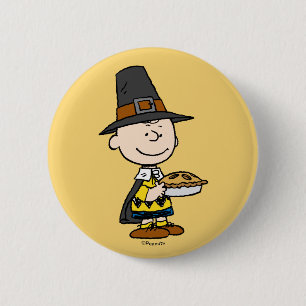 Peanuts   Charlie Brown Pilgrim 6 Cm Round Badge