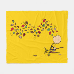 Peanuts   Charlie Brown Raking Leaves Fleece Blanket