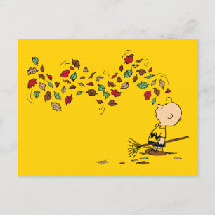 Peanuts   Charlie Brown Raking Leaves Postcard