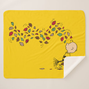 Peanuts   Charlie Brown Raking Leaves Sherpa Blanket