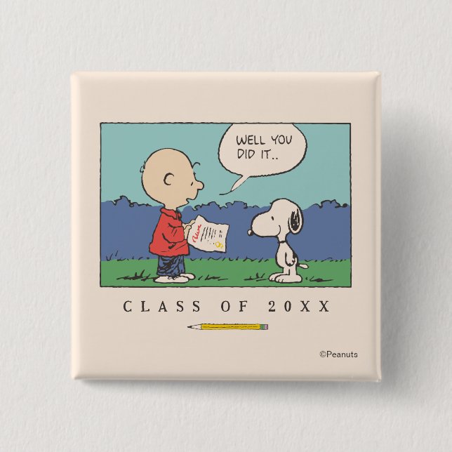 Peanuts Charlie Brown Snoopy Well You Did It Grad 15 Cm Square Badge (Front)
