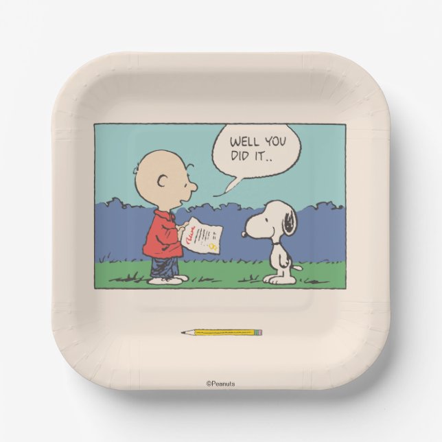 Peanuts Charlie Brown Snoopy Well You Did It Grad Paper Plate (Front)