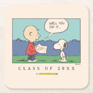 Peanuts Charlie Brown Snoopy Well You Did It Grad Square Paper Coaster