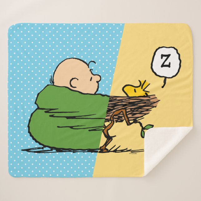 Peanuts | Charlie Brown & Woodstock Half & Half Sherpa Blanket (Front (Horizontal))