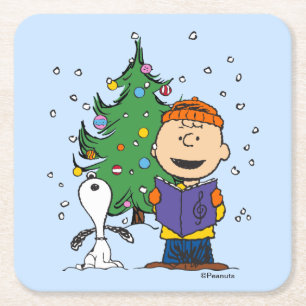 Peanuts   Christmas Caroling Square Paper Coaster