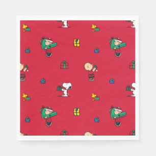 Peanuts   Christmas Gift Giving Red Napkin