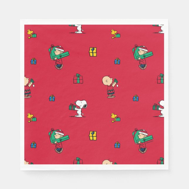 Peanuts | Christmas Gift Giving Red Napkin (Front)