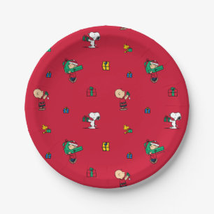 Peanuts   Christmas Gift Giving Red Paper Plate