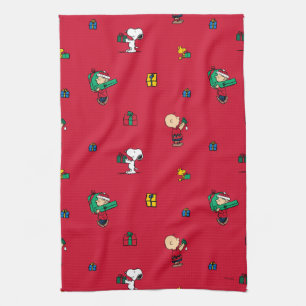 Peanuts   Christmas Gift Giving Red Tea Towel