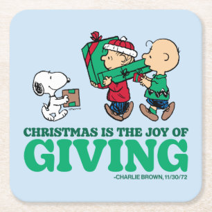 Peanuts   Christmas is the Joy of Giving Square Paper Coaster