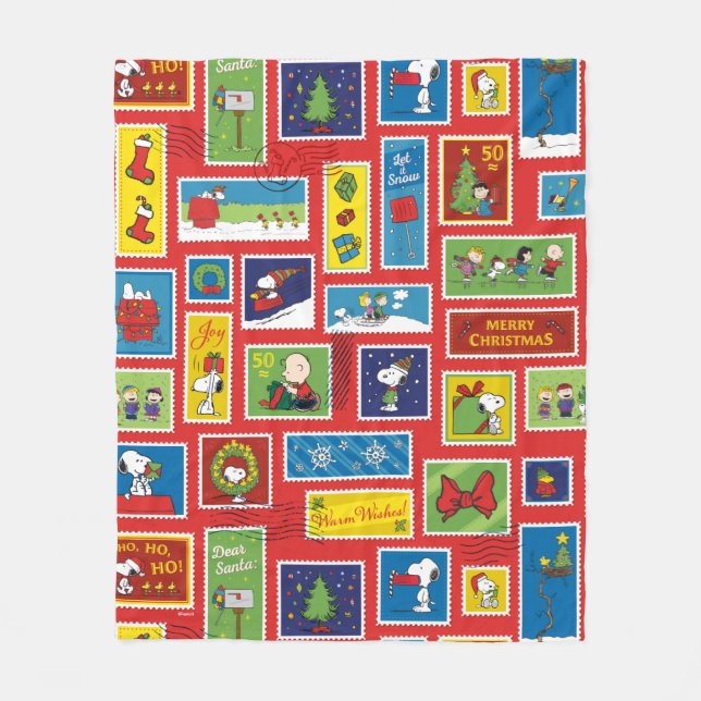 Peanuts | Christmas Postage Stamps Pattern Fleece Blanket (Front)