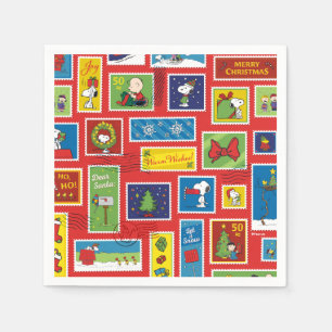 Peanuts   Christmas Postage Stamps Pattern Napkin