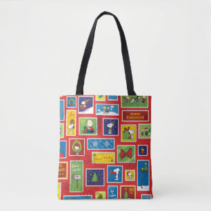 Peanuts   Christmas Postage Stamps Pattern Tote Bag