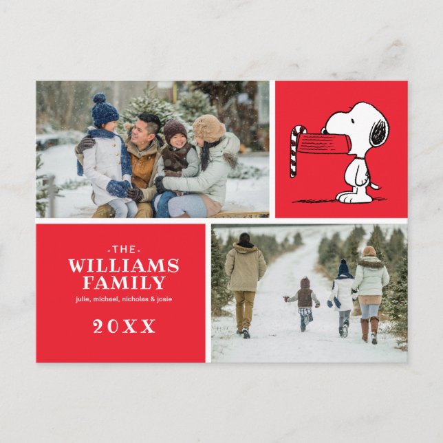 Peanuts Christmas Snoopy Family Photo Collage Holiday Postcard (Front)