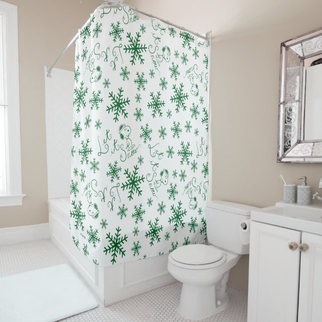 Peanuts | Christmas Snoopy Let It Snow Pattern Shower Curtain (In Situ)